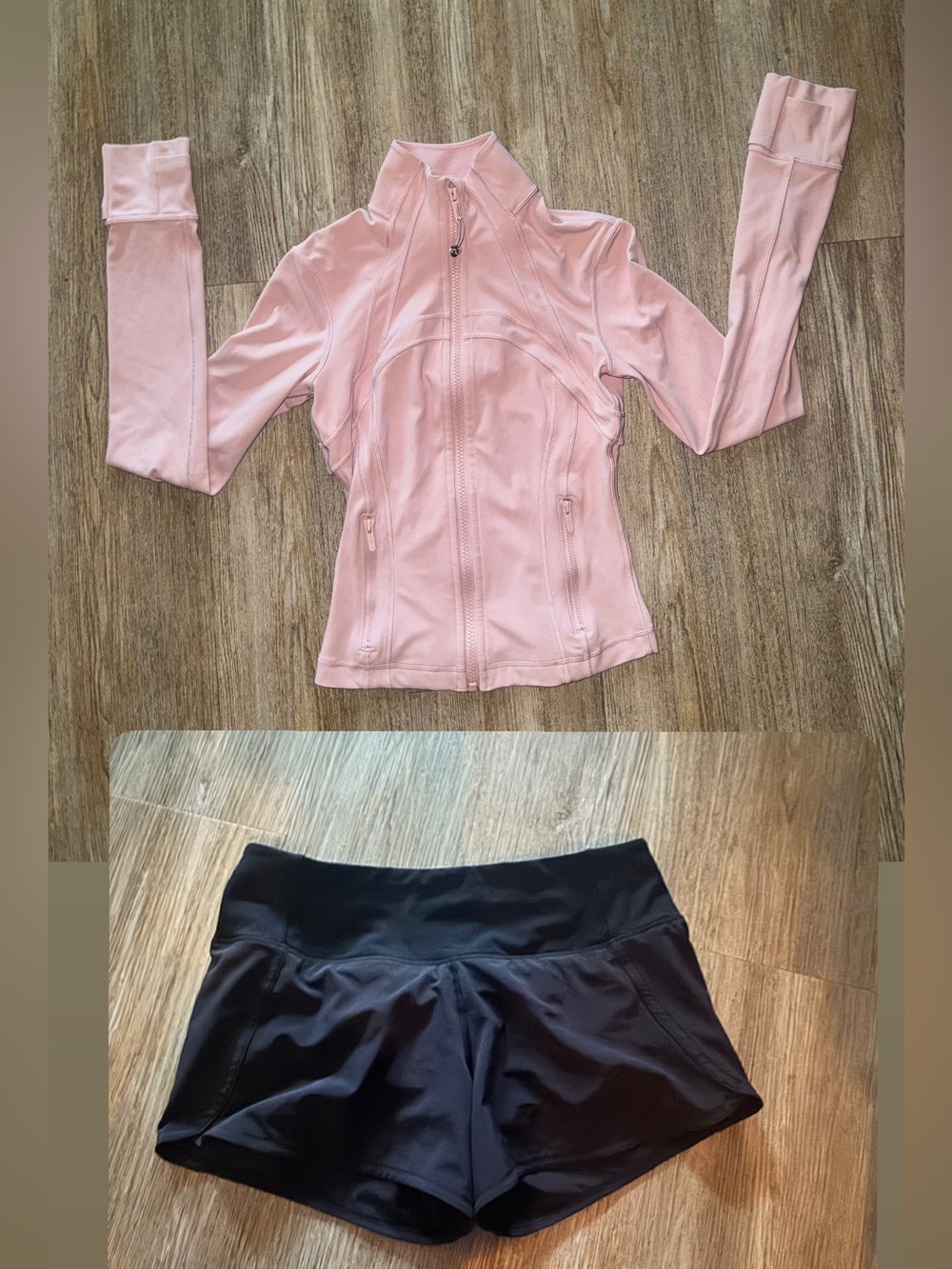 lululemon athletica pink haze define jacket + black lululemon shorts